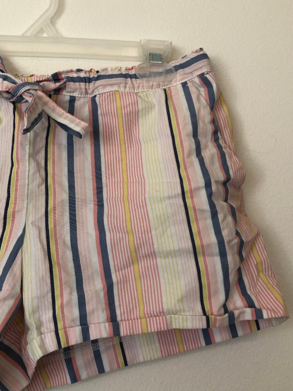 ANN TAYLOR LOFT Striped Tie Waist Shorts Pink White Blue 100% Cotton Boho Small - Picture 6 of 15